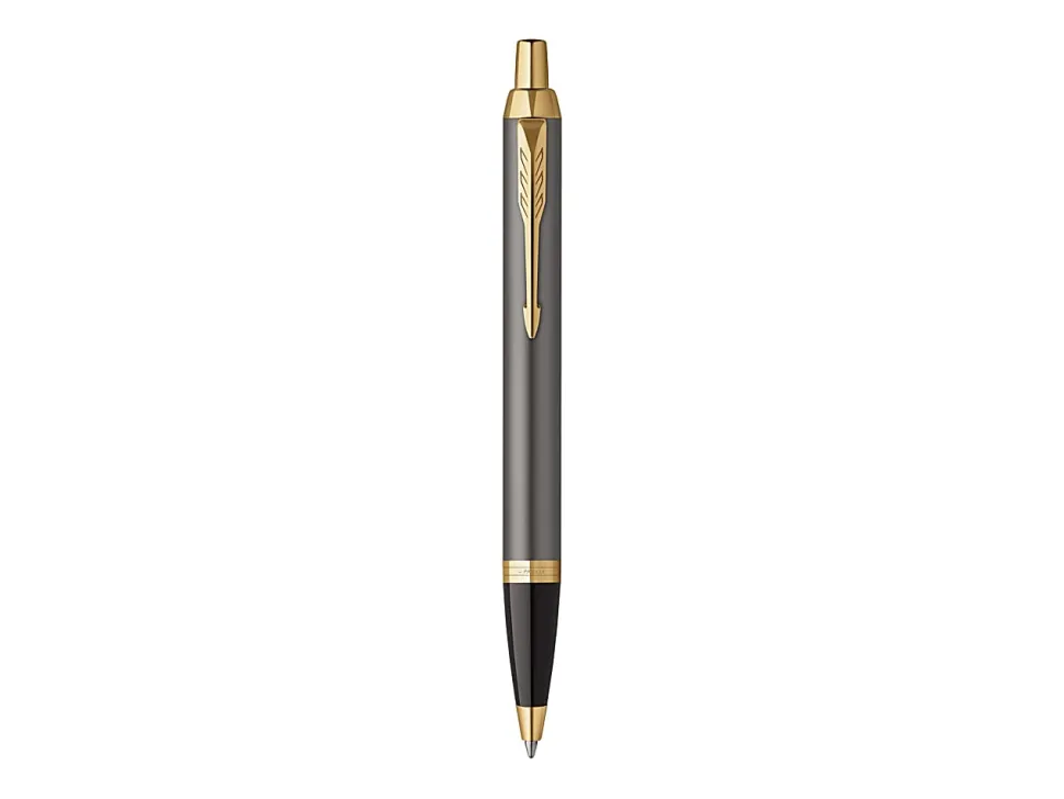 PARKER IM Ballpoint Pen, Grey Lacquer with Gold Trims, Medium Point, Blue Ink Refill, Gift Box
