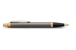 PARKER IM Ballpoint Pen, Grey Lacquer with Gold Trims, Medium Point, Blue Ink Refill, Gift Box