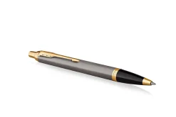 PARKER IM Ballpoint Pen, Grey Lacquer with Gold Trims, Medium Point, Blue Ink Refill, Gift Box