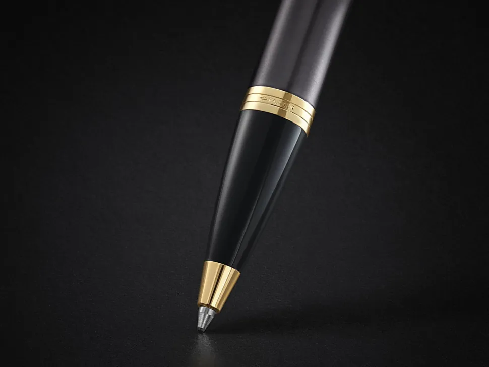 PARKER IM Ballpoint Pen, Grey Lacquer with Gold Trims, Medium Point, Blue Ink Refill, Gift Box