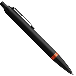 Parker IM Ballpoint Pen, Medium Point, 0.7 mm, Satin Black/Flame Orange Barrel, Blue Ink
