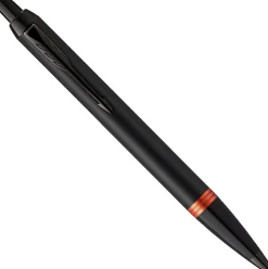 Parker IM Ballpoint Pen, Medium Point, 0.7 mm, Satin Black/Flame Orange Barrel, Blue Ink