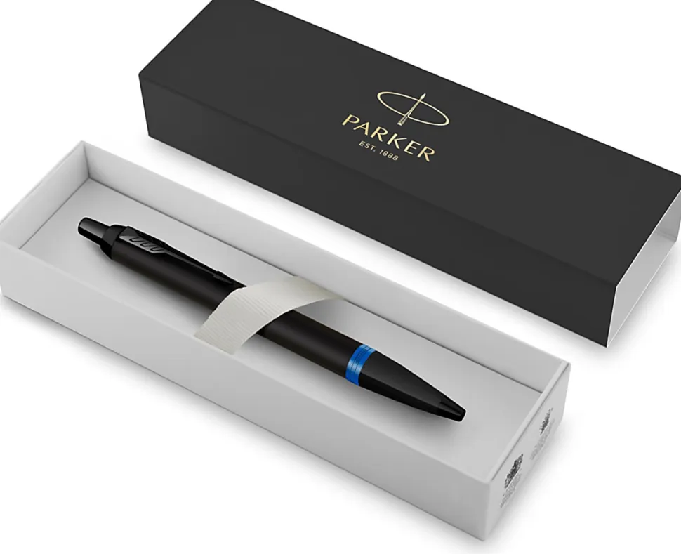 Parker® IM Ballpoint Pen, Medium Point, 0.7 mm, Satin Black/Marine Blue Barrel, Blue Ink