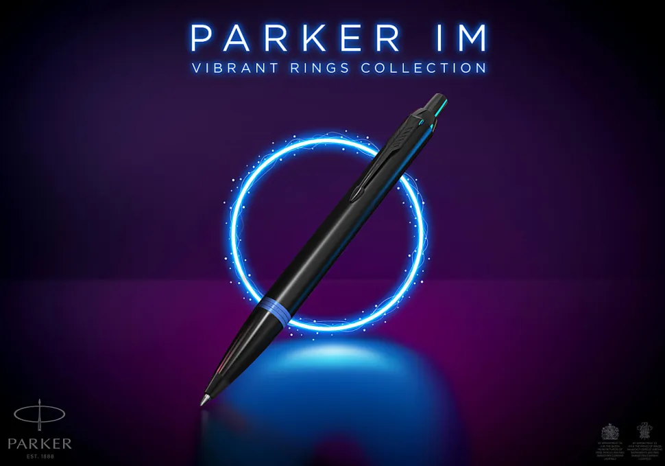 Parker® IM Ballpoint Pen, Medium Point, 0.7 mm, Satin Black/Marine Blue Barrel, Blue Ink