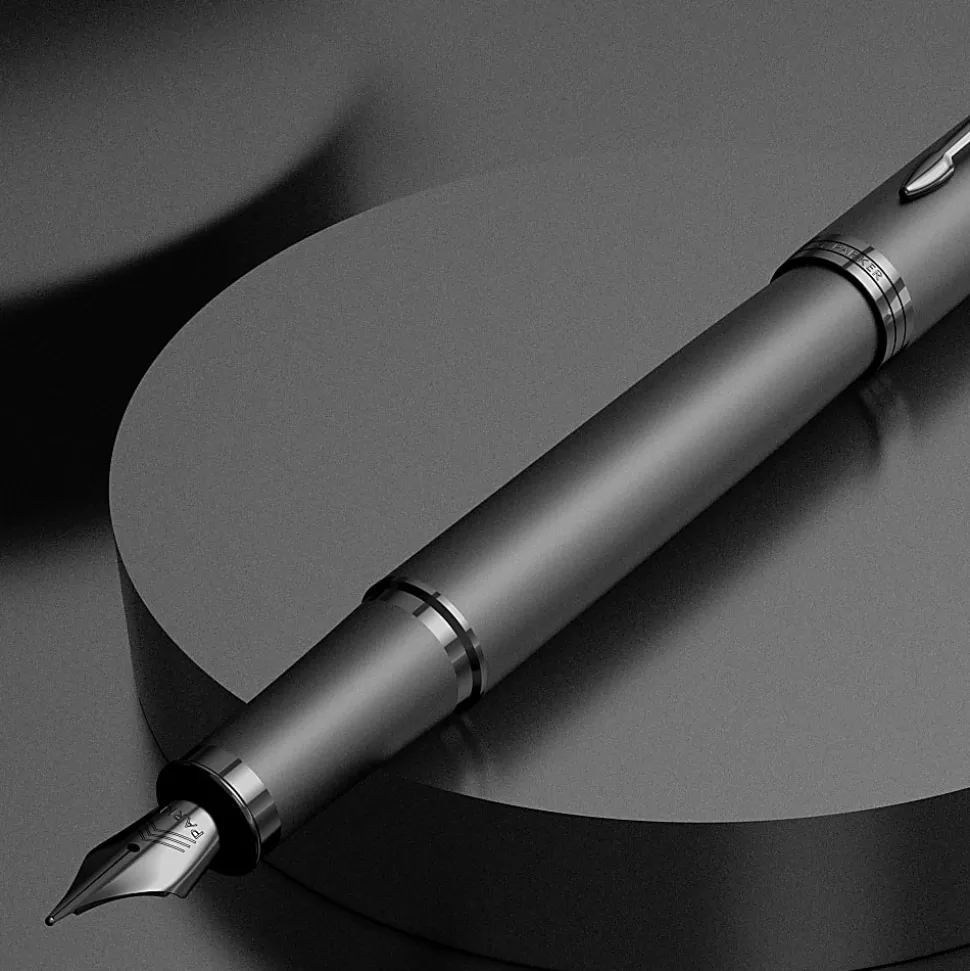 Parker IM Monochrome Fountain Pen, Blue Ink, Gun Metal Finish and Trims, Medium Point, Gift Box