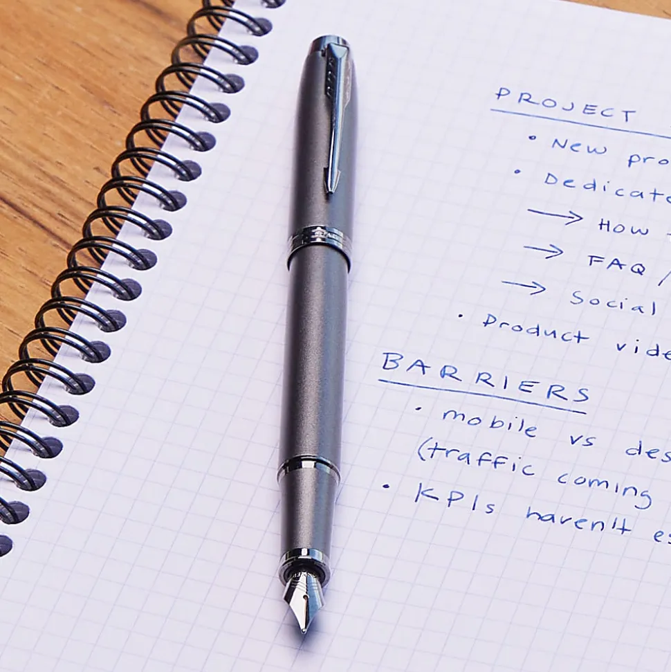 Parker IM Monochrome Fountain Pen, Blue Ink, Gun Metal Finish and Trims, Medium Point, Gift Box