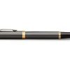 PARKER IM Rollerball Pen, Grey Lacquer with Gold Trims, Fine Stainless Steel Point, Black Ink Refill, Gift Box