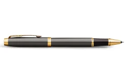 PARKER IM Rollerball Pen, Grey Lacquer with Gold Trims, Fine Stainless Steel Point, Black Ink Refill, Gift Box