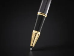 PARKER IM Rollerball Pen, Grey Lacquer with Gold Trims, Fine Stainless Steel Point, Black Ink Refill, Gift Box