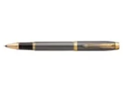 PARKER IM Rollerball Pen, Grey Lacquer with Gold Trims, Fine Stainless Steel Point, Black Ink Refill, Gift Box