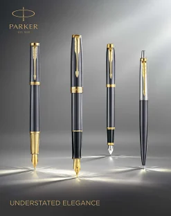 PARKER IM Rollerball Pen, Grey Lacquer with Gold Trims, Fine Stainless Steel Point, Black Ink Refill, Gift Box