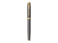 PARKER IM Rollerball Pen, Grey Lacquer with Gold Trims, Fine Stainless Steel Point, Black Ink Refill, Gift Box