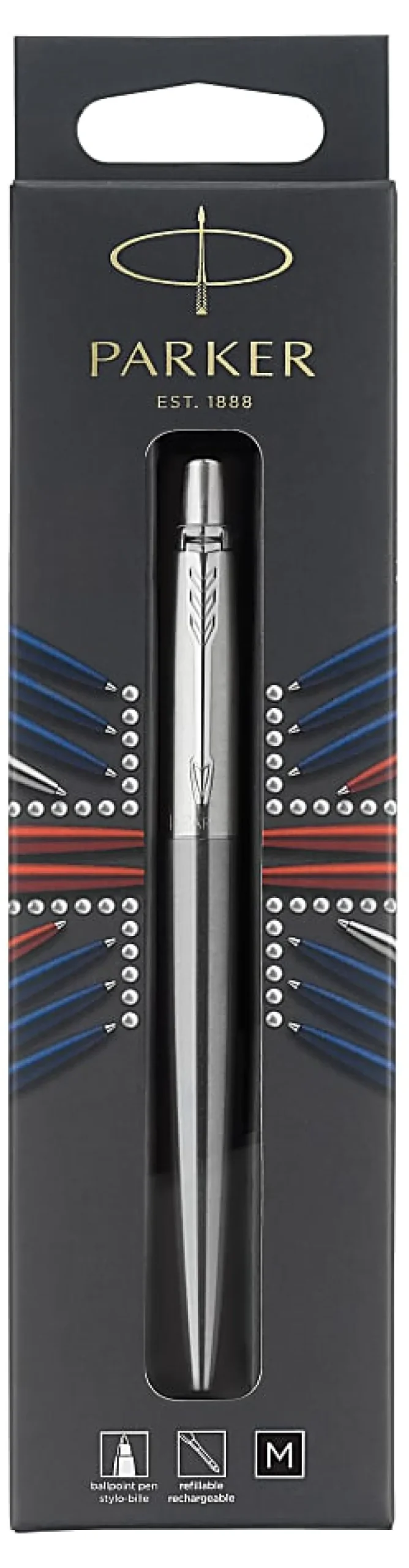 Parker® Jotter Ballpoint Pen, Medium Point, 0.7 mm, Stainless Steel Barrel, Black Ink