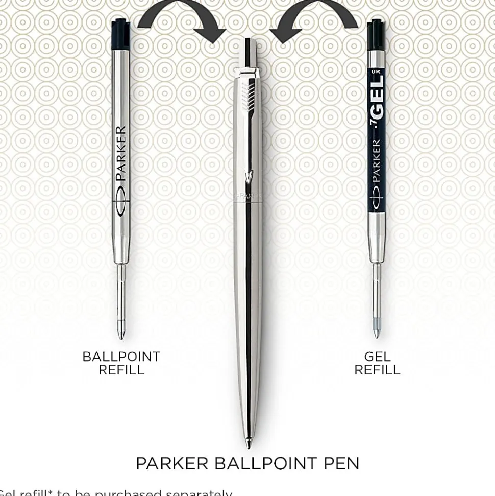 Parker® Jotter™ Ballpoint Pen, Medium Point, 0.7 mm, Stainless Steel Barrel, Blue Ink