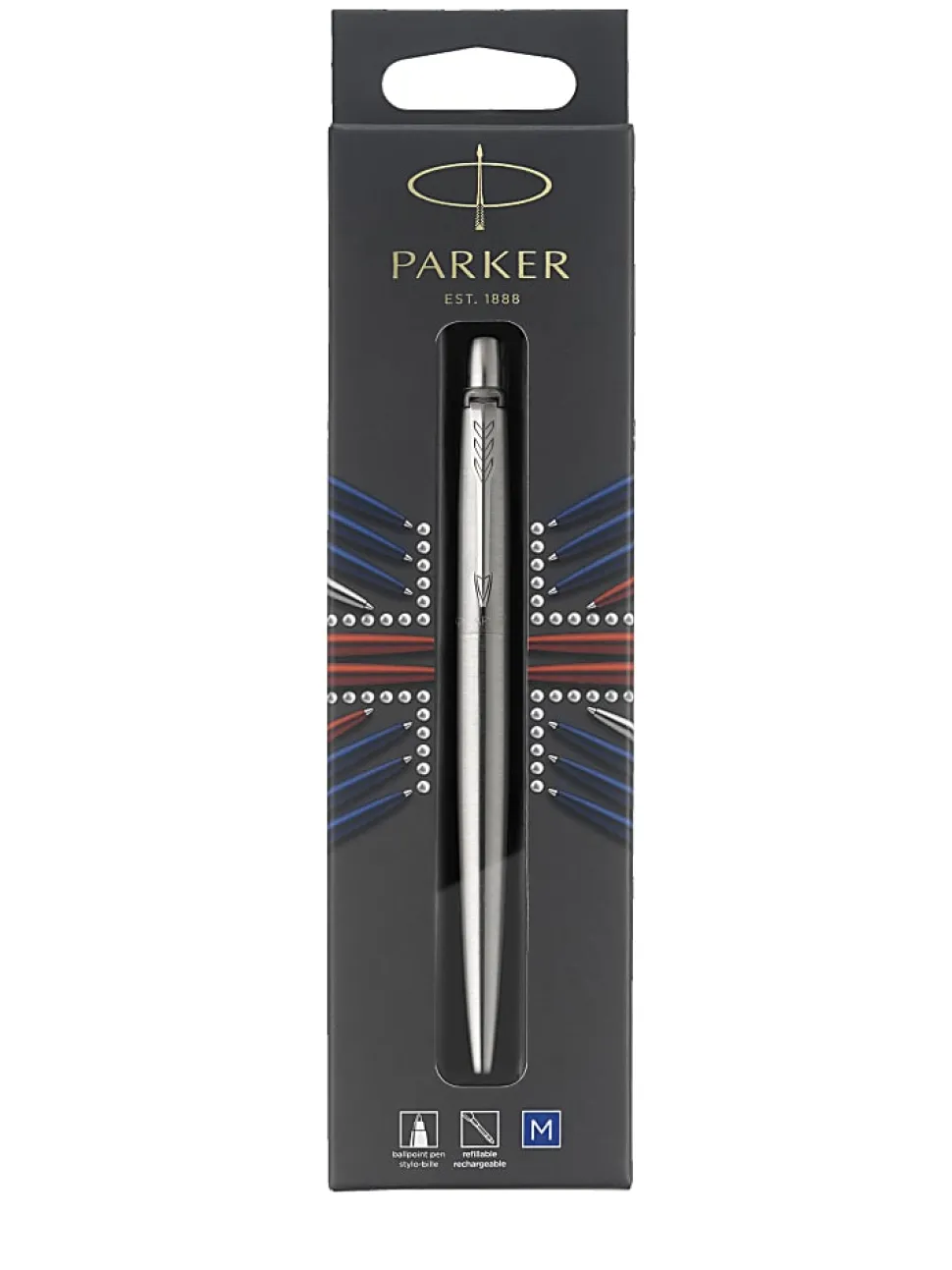 Parker® Jotter™ Ballpoint Pen, Medium Point, 0.7 mm, Stainless Steel Barrel, Blue Ink
