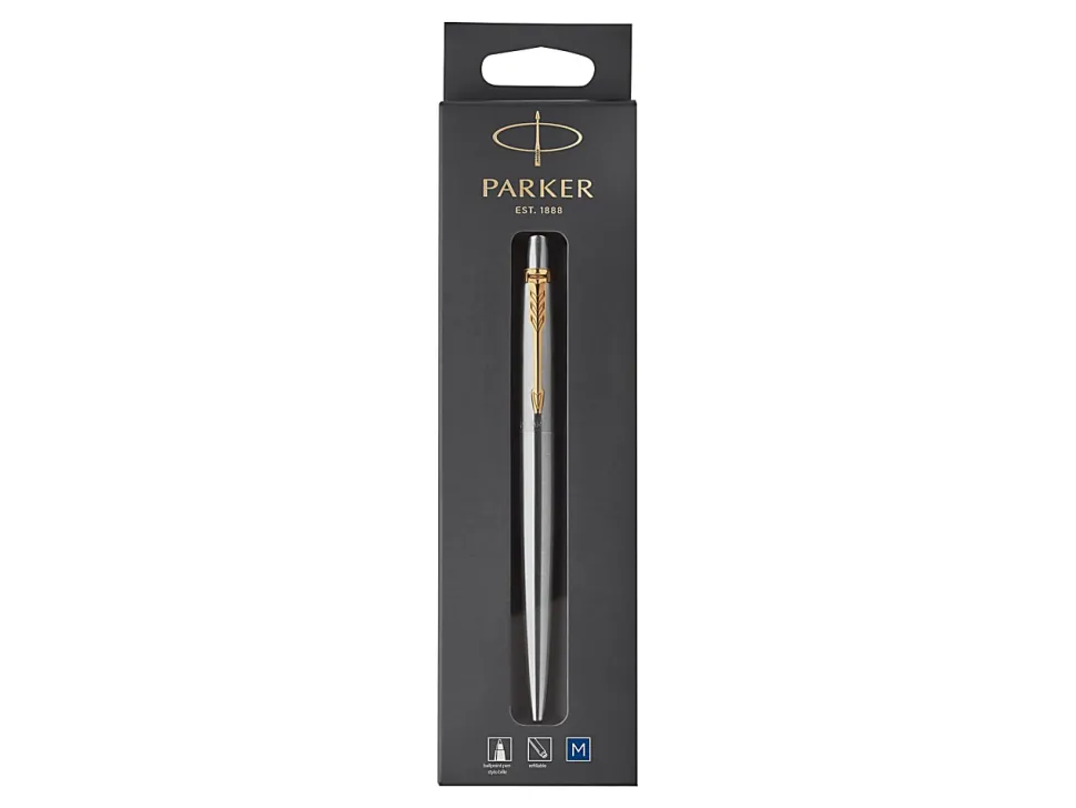 Parker® Jotter Ballpoint Pen, Medium Point, 0.7 mm, Silver/Gold Tone Barrel, Blue Ink