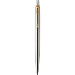 Parker Jotter Duo Gift Set with Ballpoint Pen & Fountain Pen, Stainless Steel with Gold Trim, Blue Ink Refill & Cartridges, Gift Box