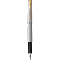 Parker Jotter Duo Gift Set with Ballpoint Pen & Fountain Pen, Stainless Steel with Gold Trim, Blue Ink Refill & Cartridges, Gift Box