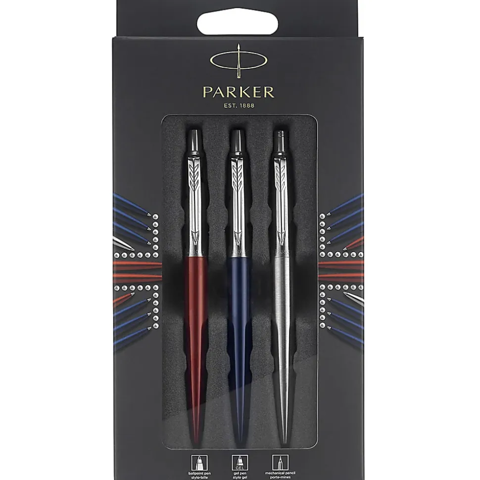 Parker® Jotter London Trio Discovery Set, Medium Point, 0.7 mm, Assorted Barrel, Assorted Ink, Set Of 3