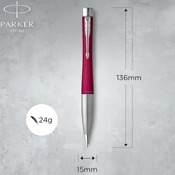 Parker® Urban Ballpoint Pen, Medium Point, 0.7 mm, Vibrant Magenta Barrel, Blue Ink