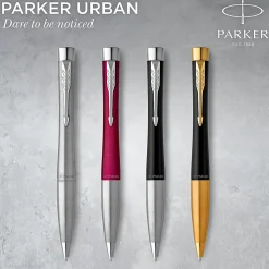 Parker® Urban Ballpoint Pen, Medium Point, 0.7 mm, Matte Black/Gold Barrel, Blue Ink