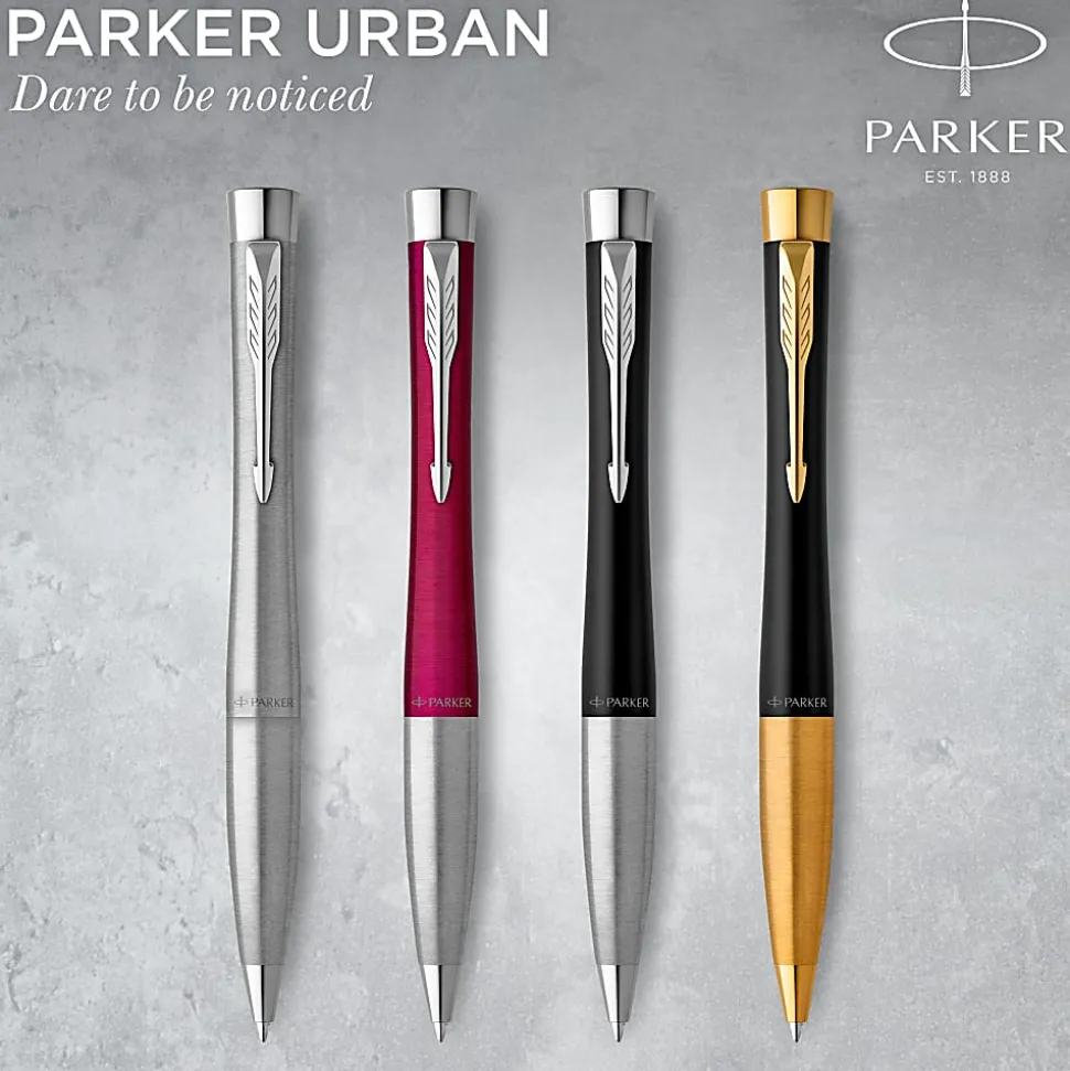 Parker® Urban Ballpoint Pen, Medium Point, 0.7 mm, Matte Black/Gold Barrel, Blue Ink