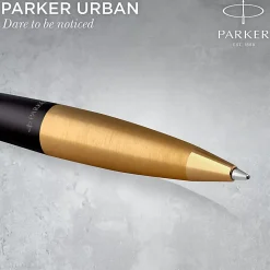 Parker® Urban Ballpoint Pen, Medium Point, 0.7 mm, Matte Black/Gold Barrel, Blue Ink