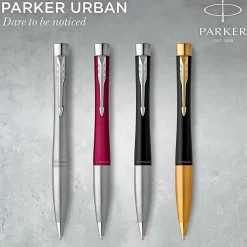 ParkerĀ® Urban Twist Ballpoint Pen, 1 mm, Medium Point, Metro Metallic With Chrome Trim, Black Ink