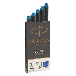 Parker Washable Ink Cartridges, Blue Ink, Pack Of 5