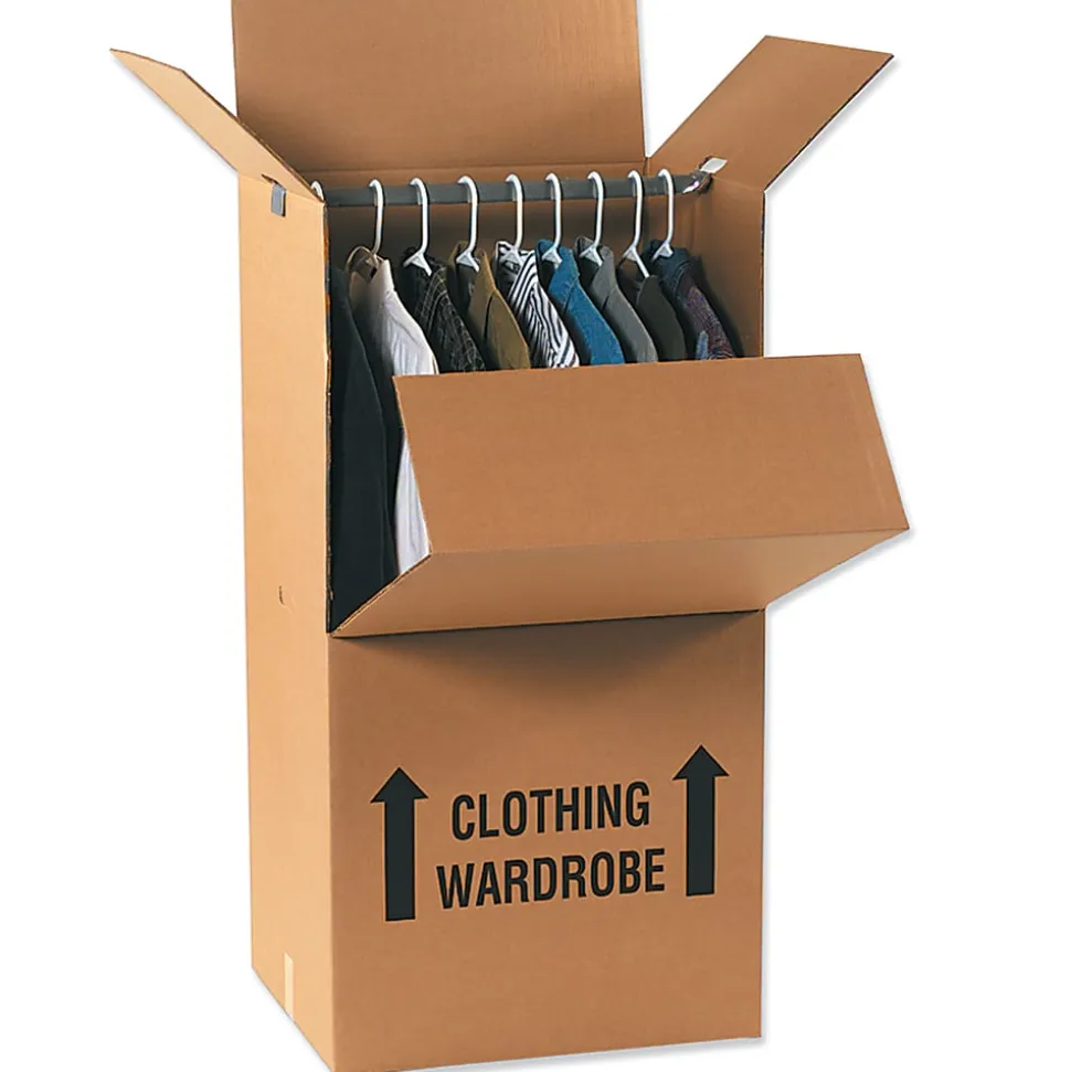 Partners Brand Corrugated Wardrobe Moving Boxes, 24" x 20" x 46", Kraft Pack Of 5