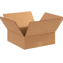 Partners Brand Flat Corrugated Boxes, 12" x 12" x 4", Kraft, Pack Of 25