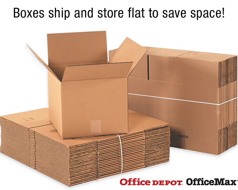 Partners Brand Flat Corrugated Boxes, 22" x 22" x 4", Kraft, Bundle of 10