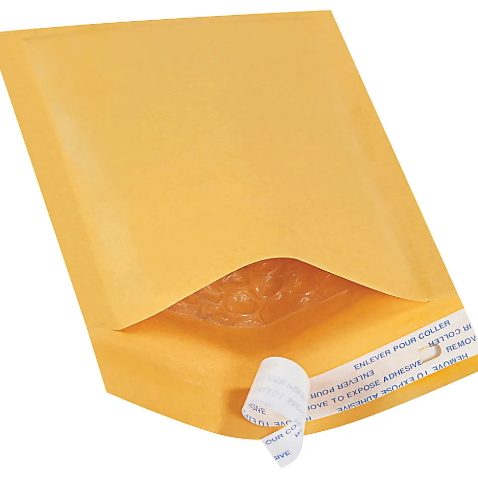 Partners Brand Kraft EZ Open Tear-Tab Bubble Mailers, #000, 4" x 8", Pack Of 25