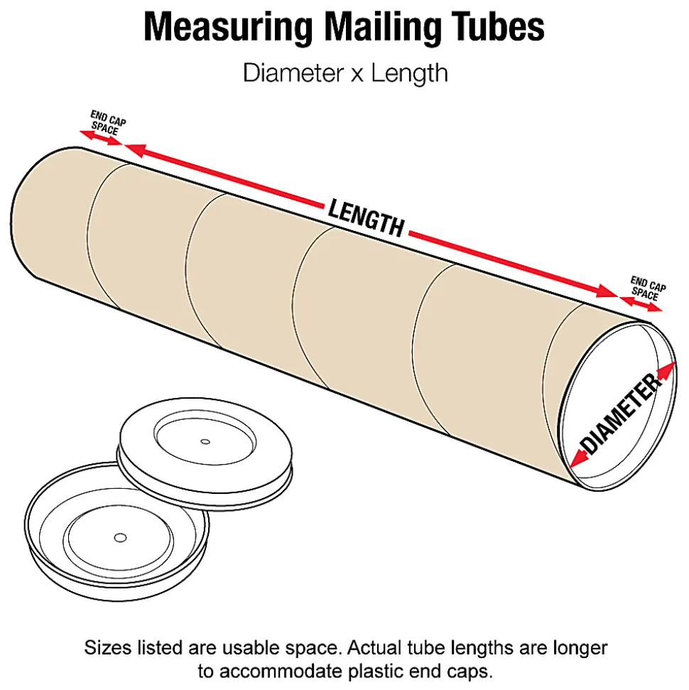Partners Brand Kraft Mailing Tubes With Plastic Endcaps, 3" x 48", Pack Of 24
