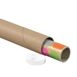 Partners Brand Kraft Mailing Tubes With Plastic Endcaps, 2" x 15", Pack Of 50