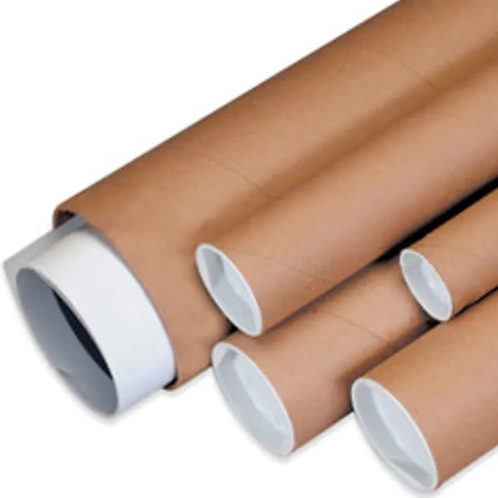 Partners Brand Kraft Mailing Tubes With Plastic Endcaps, 2 1/2" x 36", Pack Of 34