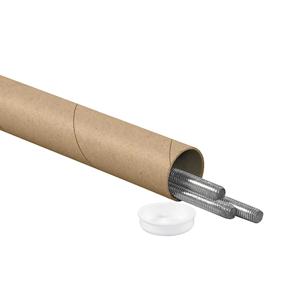 Partners Brand Kraft Mailing Tubes With Plastic Endcaps, 1 1/2" x 36", Pack Of 50