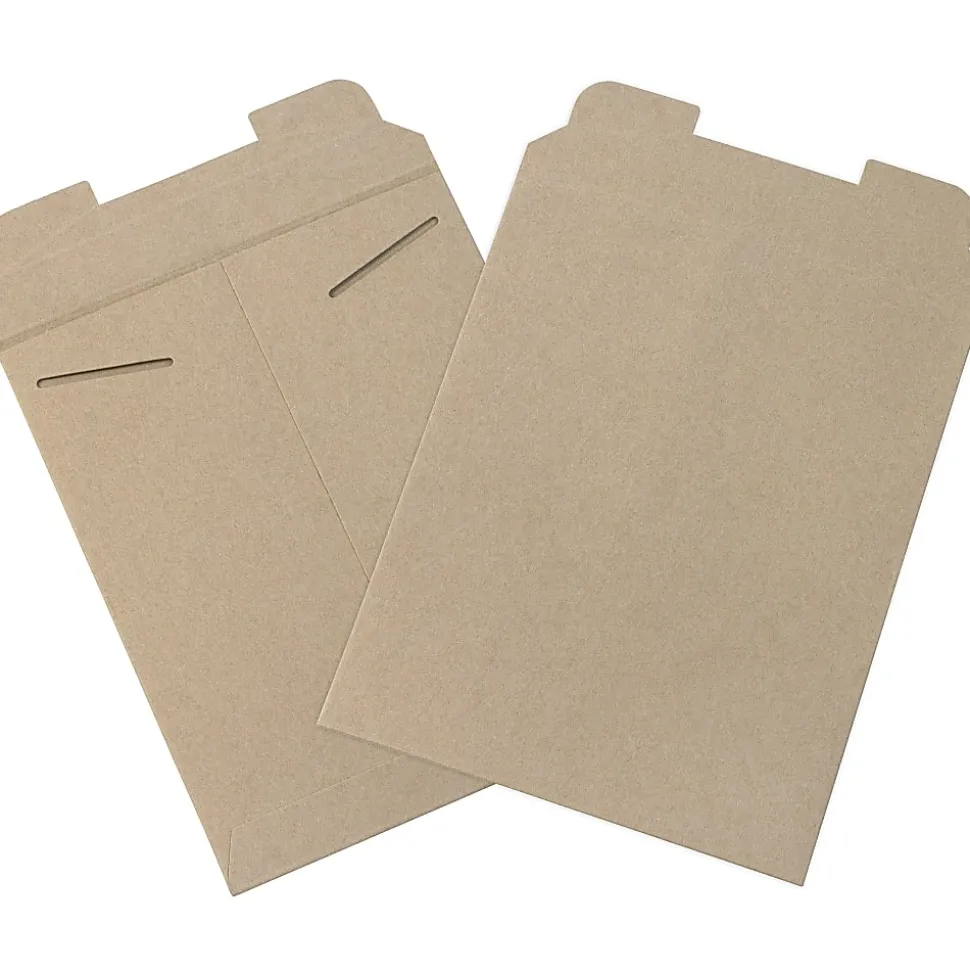 Partners Brand Kraft Stayflats® Flat Mailers, 9 3/4" x 12 1/4", Kraft Brown, Pack of 100