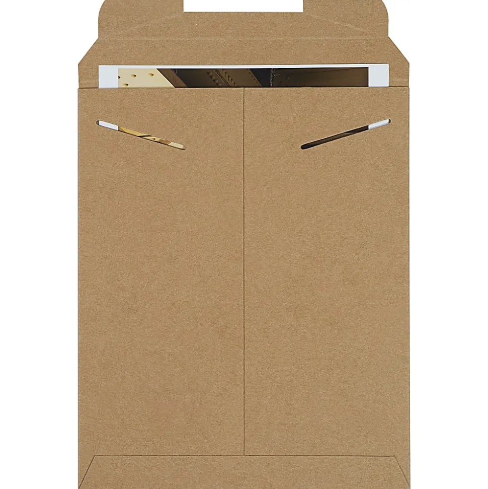 Partners Brand Kraft Stayflats® Flat Mailers, 9 3/4" x 12 1/4", Kraft Brown, Pack of 100