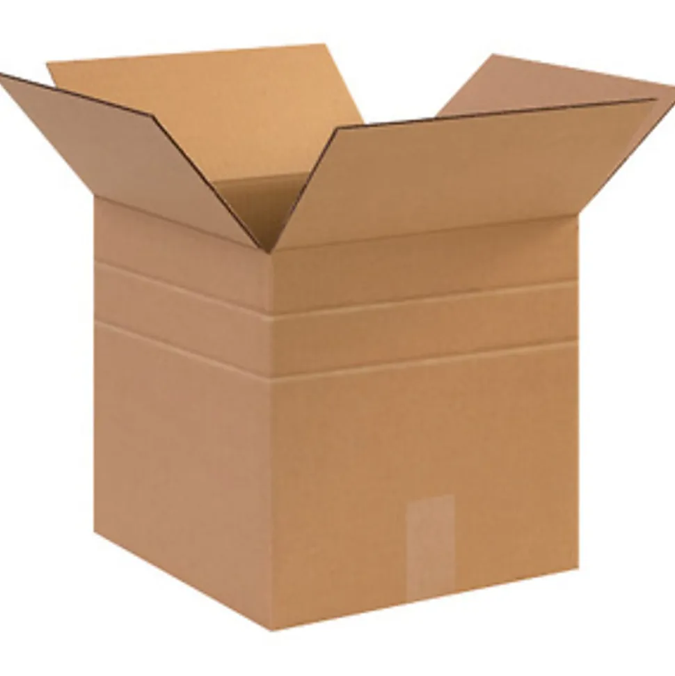 Partners Brand Multi-Depth Corrugated Boxes, 12" x 12" x 12", Scored 10", 8", Kraft, Pack Of 25