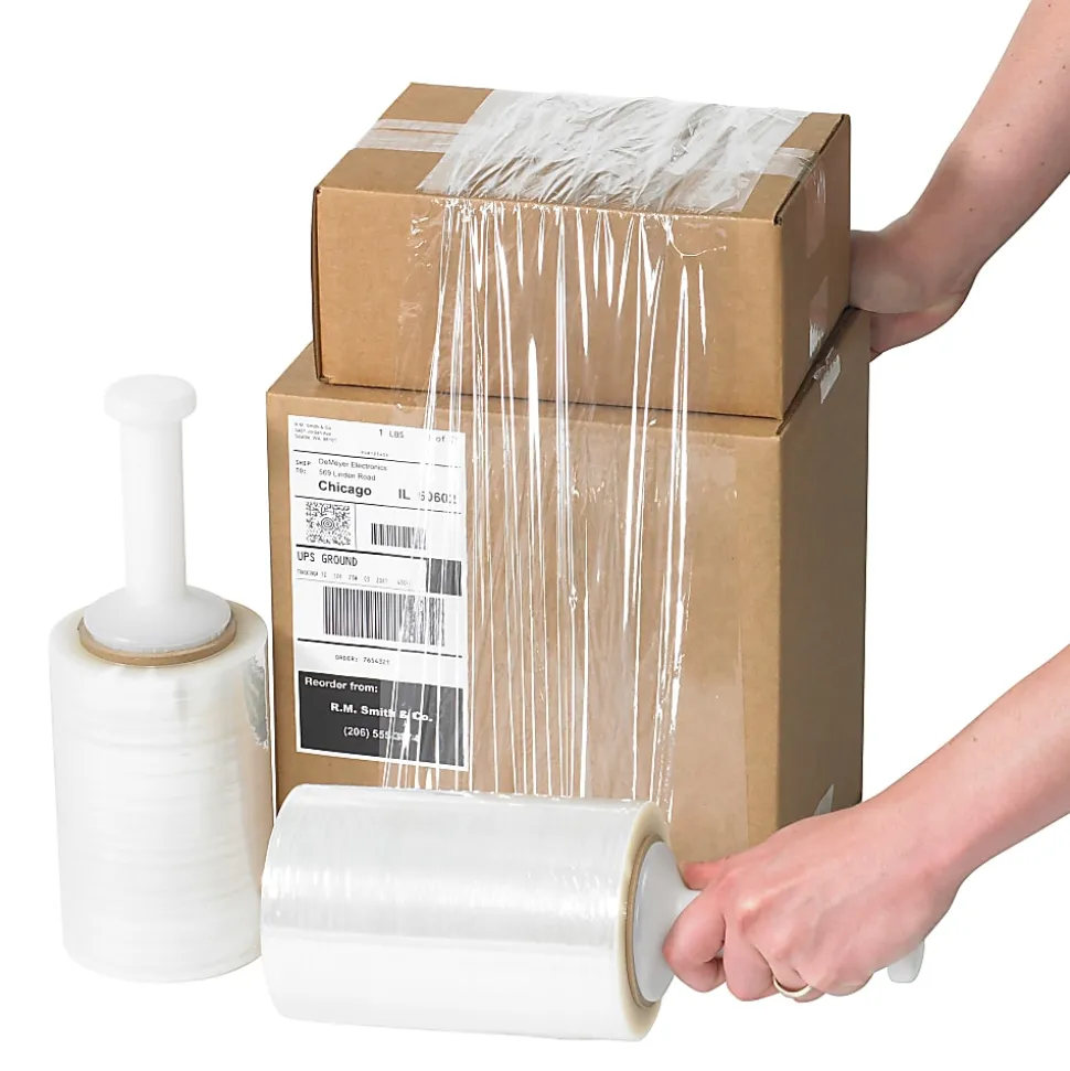 Partners Brand Narrow-Width Bundling Stretch Film With One Handle, 100 Gauge, 3" x 650', Pack Of 4