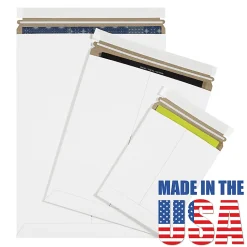 Partners Brand Self-Seal Stayflats® Plus Express Pouch Mailers, 11" x 13 1/2", White, Pack of 100