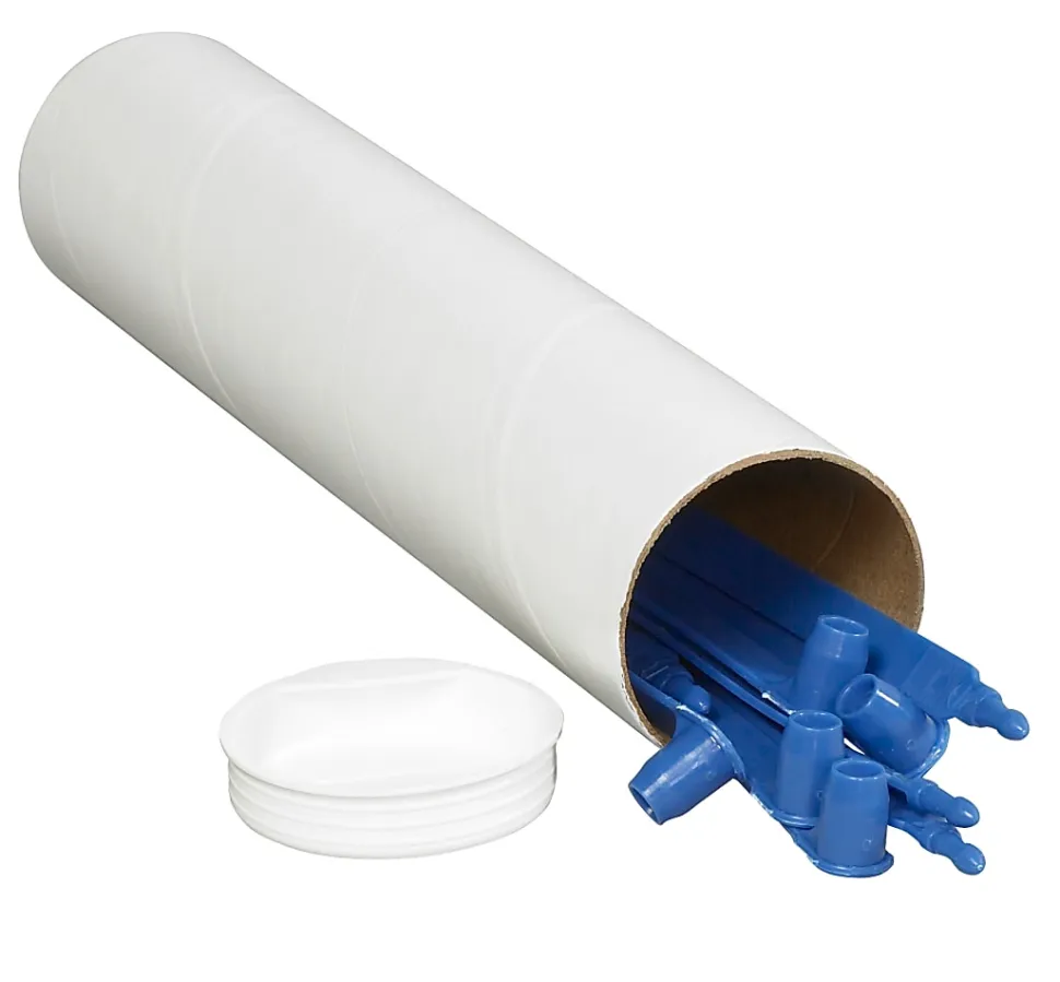 Partners Brand White Mailing Tubes With Plastic Endcaps, 2" x 15", 80% Recycled, Pack Of 50