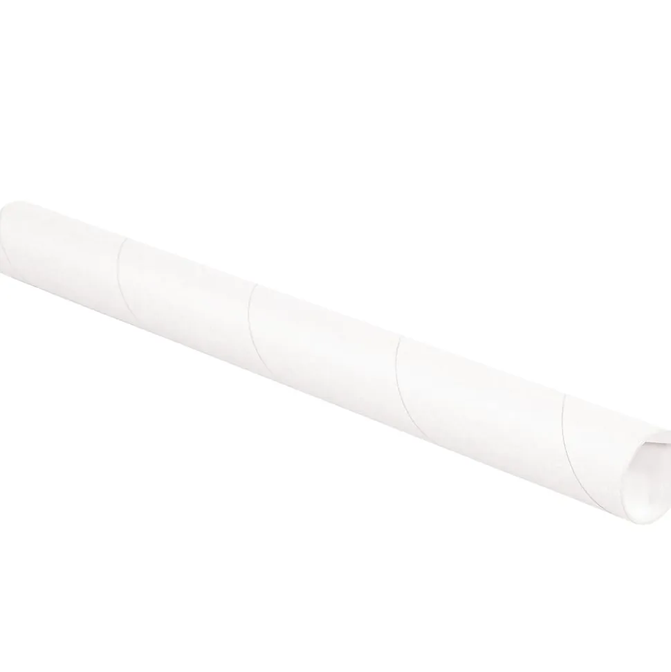 Partners Brand White Mailing Tubes With Plastic Endcaps, 2" x 15", 80% Recycled, Pack Of 50