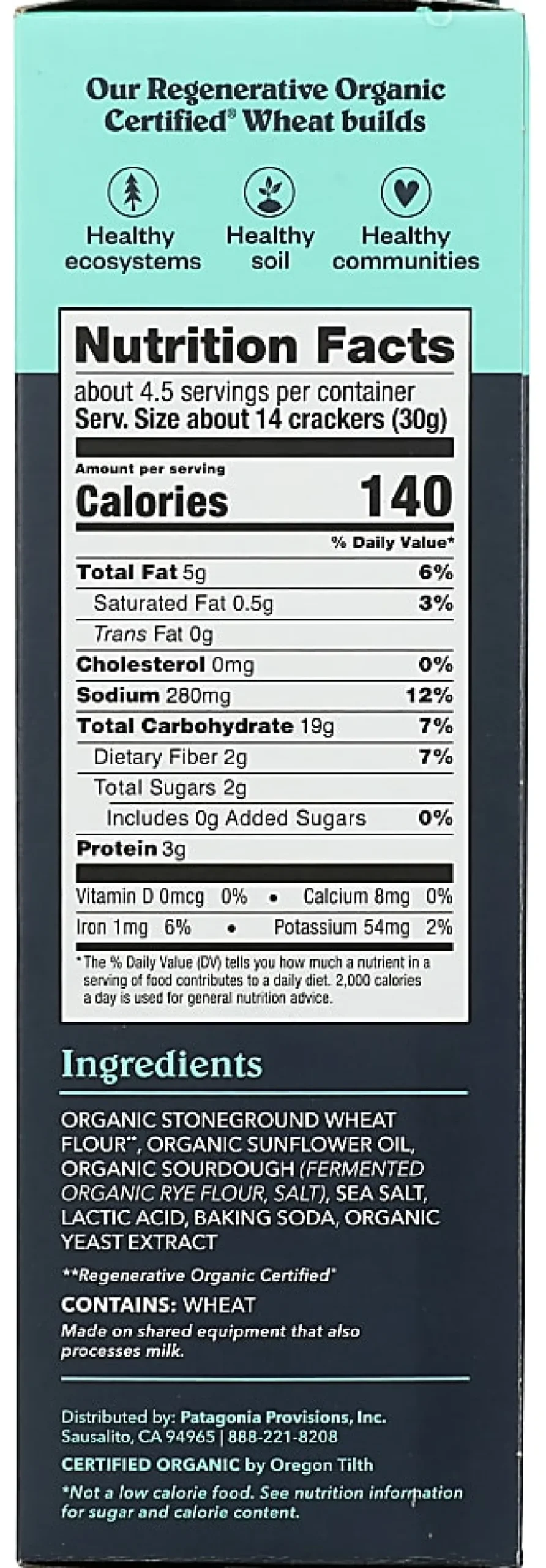 Patagonia Provisions Sourdough Sea Salt Crackers, 4.4 Oz, Total Qty 6
