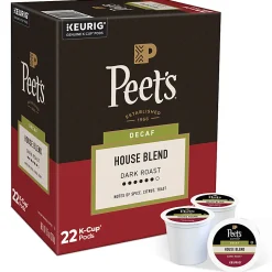 Peet's Coffee Decaf House Blend Coffee Keurig Single Serve K-Cup Pods, 22 Pods Per Pack, Case Of 4 Packs