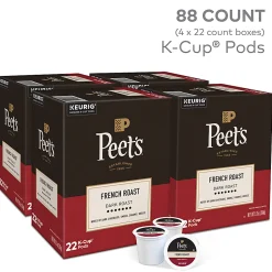Peet's Coffee French Roast Keurig Single Serve K-Cup Pods, 88 Count (4 Boxes of 22)