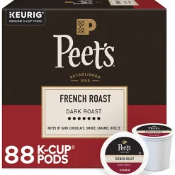 Peet's Coffee French Roast Keurig Single Serve K-Cup Pods, 88 Count (4 Boxes of 22)