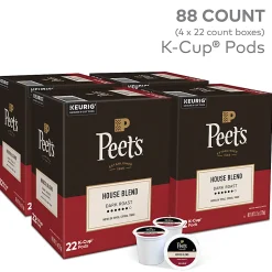 Peet's Coffee House Blend Keurig Single Serve K-Cup Pods, Dark Roast, 88 Count (4 Boxes of 22)
