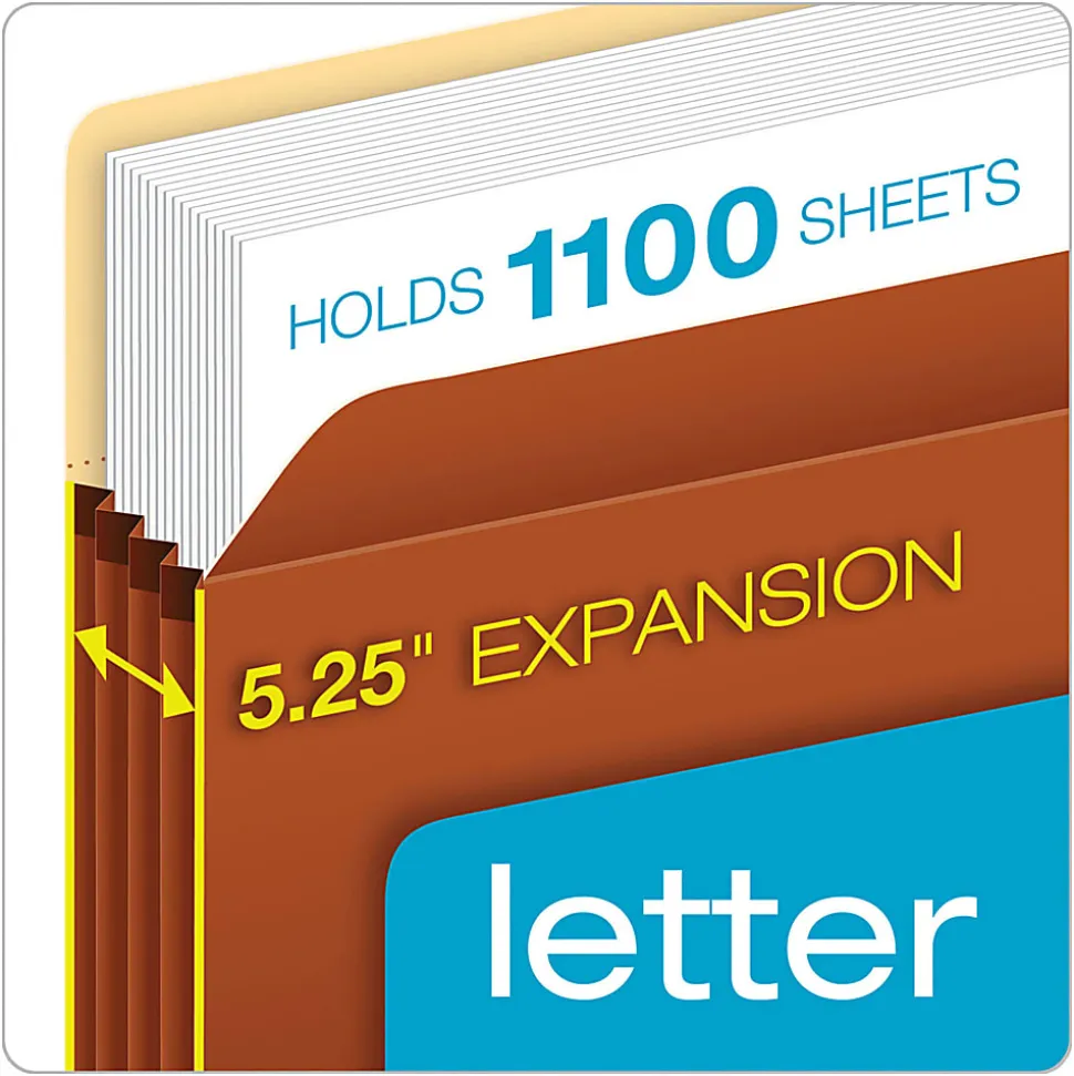 Pendaflex® File Pockets, 5 1/4" Expansion, Letter Size, 30% Recycled, Brown, Box Of 10 File Pockets